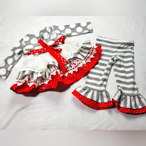 COUNTING DAISIES STRIPED/POLKA DOT HOLIDAY PANT SET NWT - Picture 2 of 6